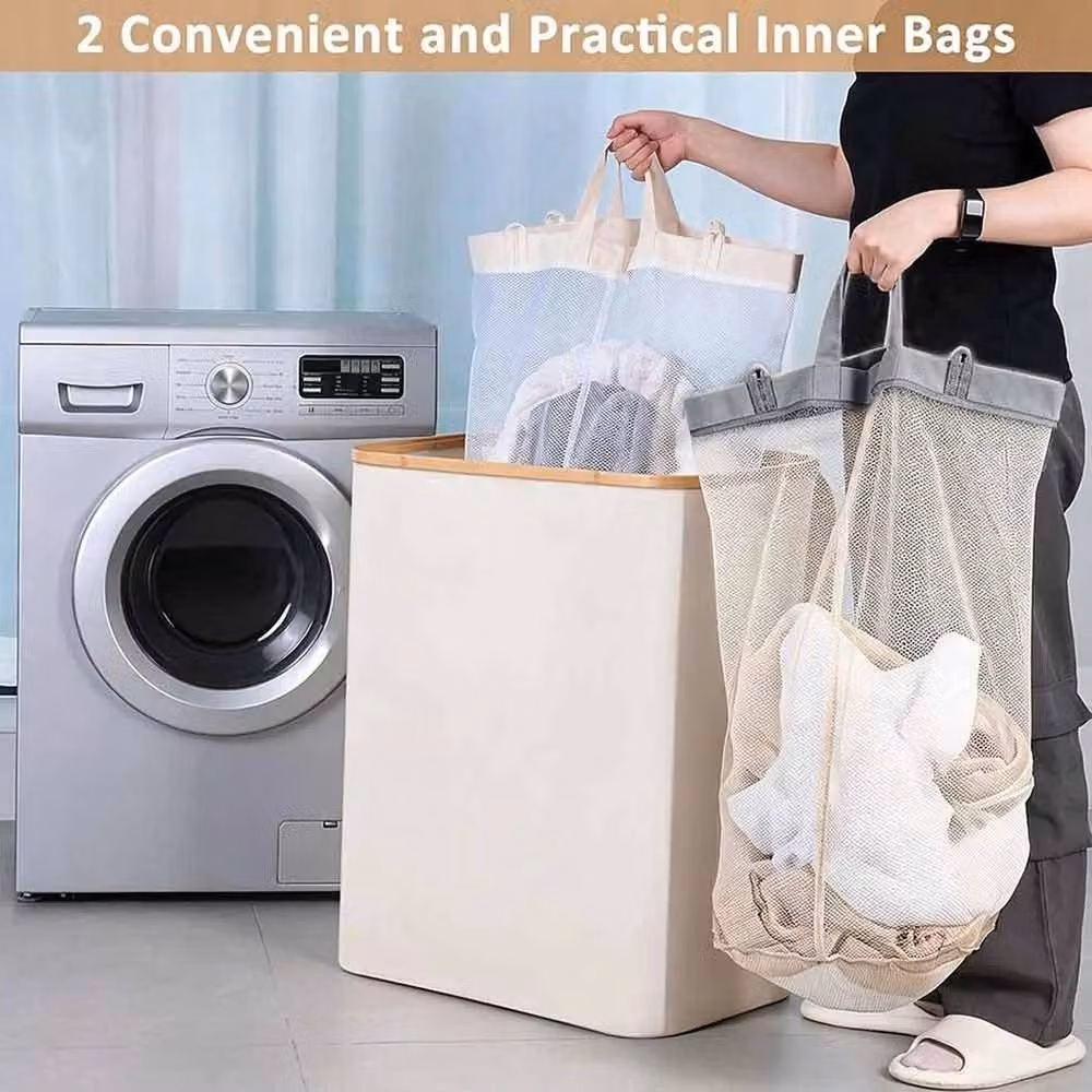 FLAVORA Collapsible 150L Washing Basket in Beige – 2