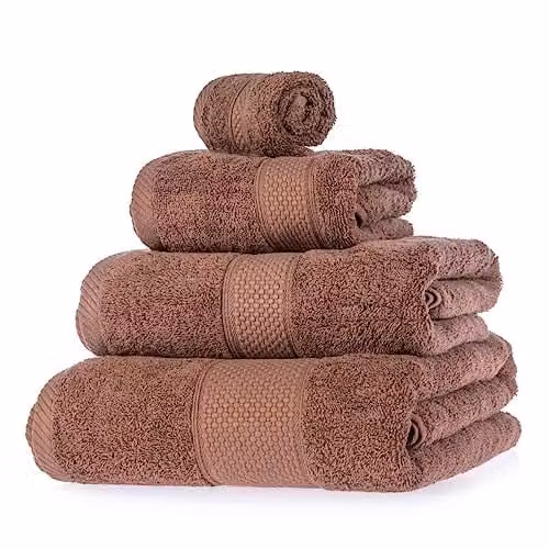 HOMESCAPES 4 Piece Turkish Cotton Towel Set in Chocolate Brown, 500 GSM Heavyweight and Absorbent, Includes Washcloth, Hand Towel, Bath Towel and Bath Sheet – 1