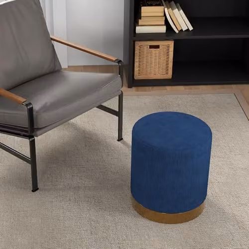 HOMCOM Modern Round Corduroy Fabric Footstool in Blue, W/D/H: 40 x 40 x 45 cm – 7