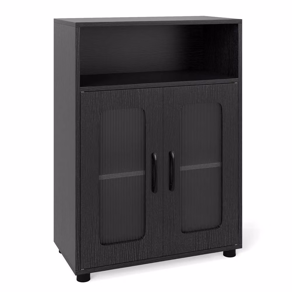 Costway Freestanding Black Bathroom Cabinet with 2 Hinged Doors and Internal Shelves – 4