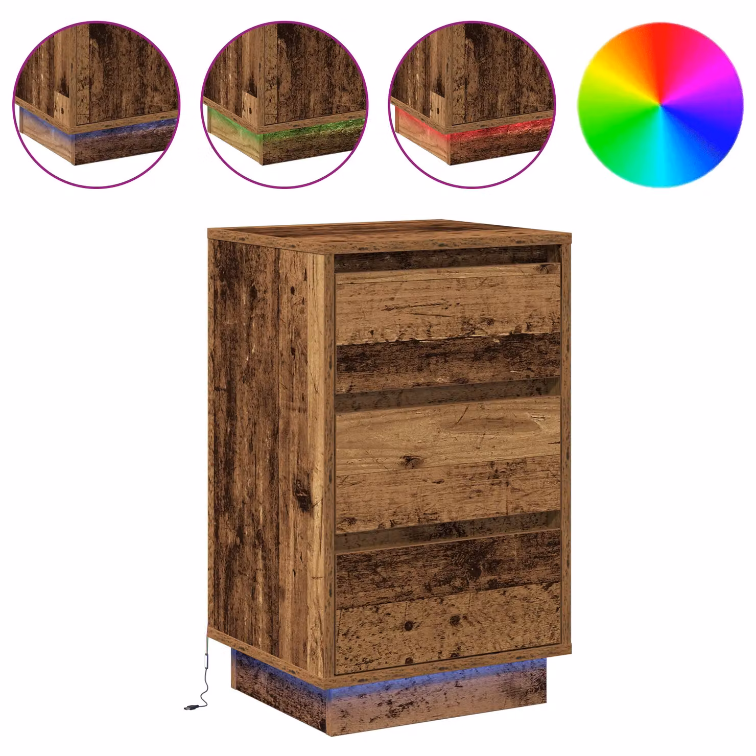 Berkfield Home Bedside Cabinet with Integrated LED Lighting in Brown Old Wood, W/D/H: 39 x 34.5 x 65 cm – 3