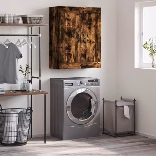 vidaXL Wall Mounted Storage Cabinet in Smoked Oak Engineered Wood for Bathroom, Bedroom or Living Room – 2