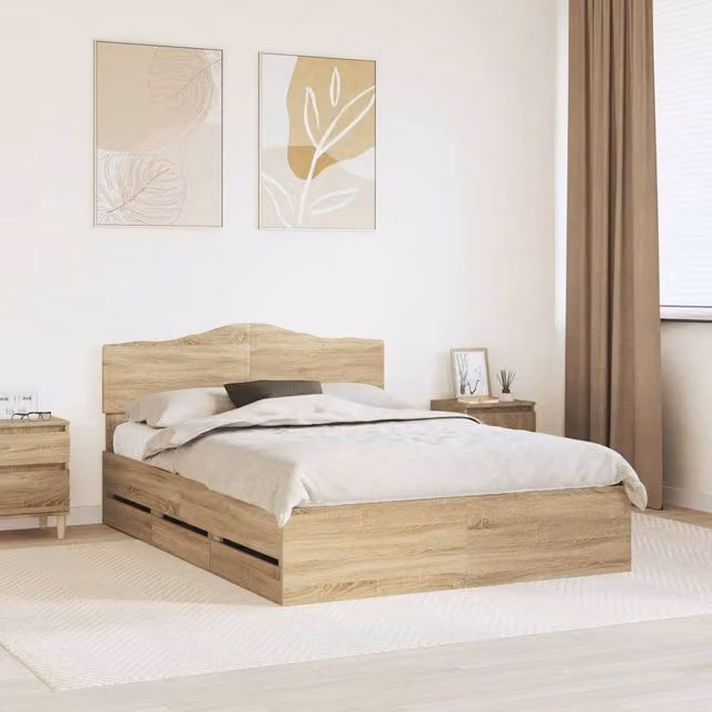 Berkfield Home Sonoma Oak Bed Frame with Drawers, Brown, W/D/H: 140 x 200 cm