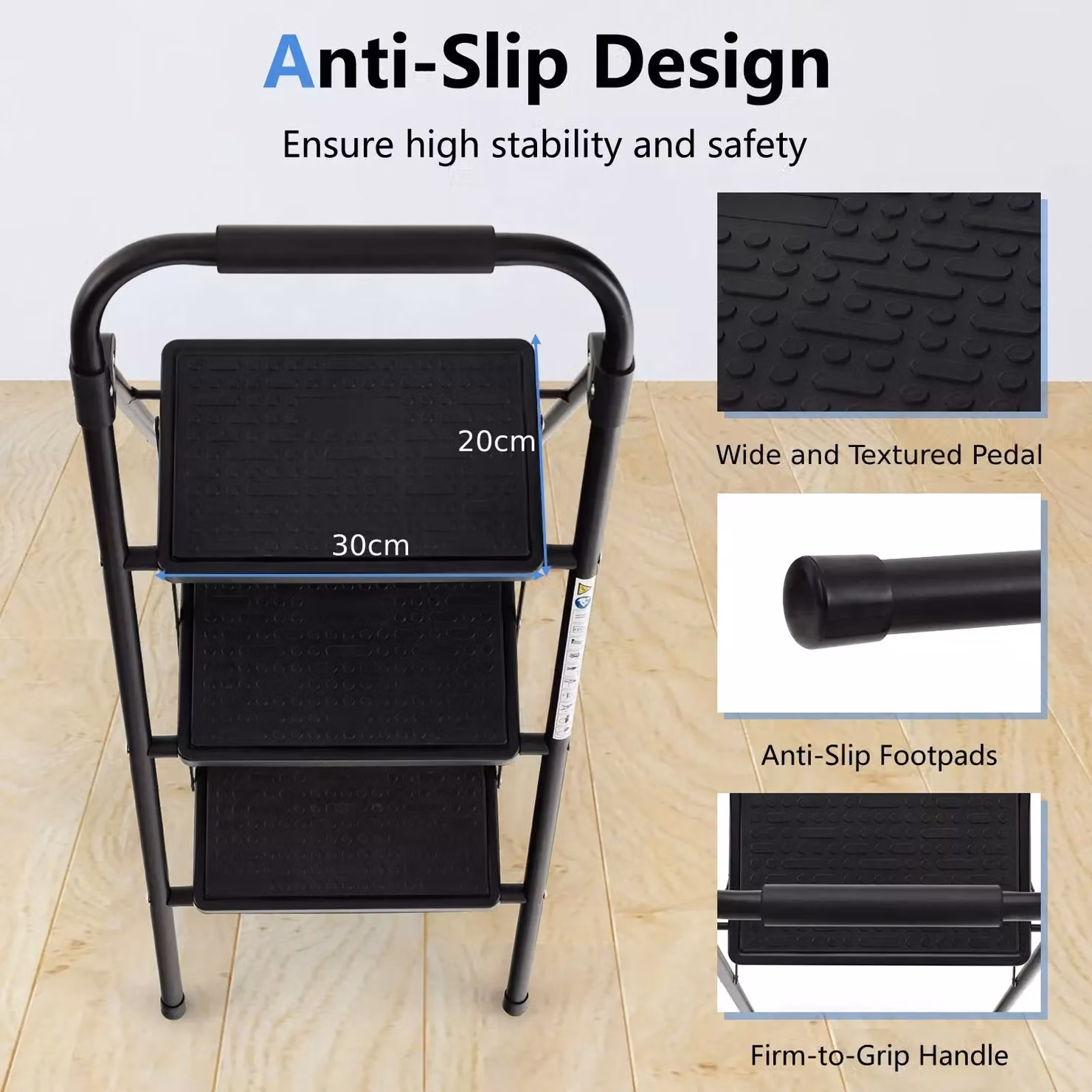Costway 3 Step Foldable Metal Step Ladder in Black – 5