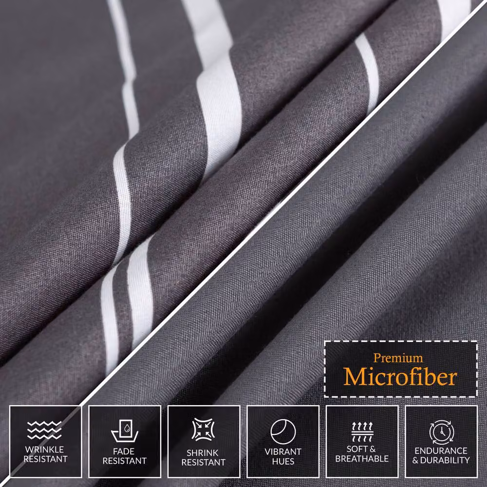 Lazzaro Home Alston Reversible Microfibre Duvet Cover and Pillowcase Set, Grey, W/D/H: 135 x 200 cm – 4