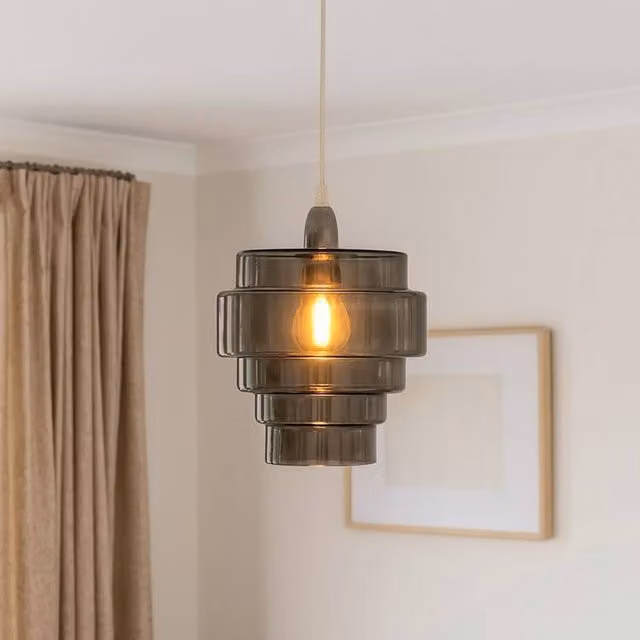 Pagazzi Mira Smoke Glass Easy-Fit Cylinder Pendant Light in Grey