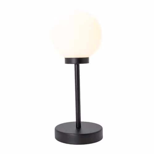 Happy Homewares Modern White Glass Globe Table Lamp with Matte Black Metal Stem, H 32 cm x W 13 cm x D 13 cm – 1
