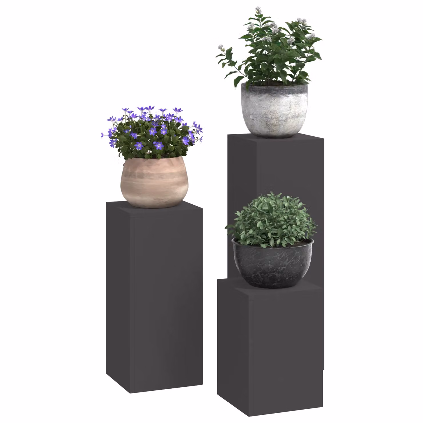 Berkfield Home Set of 3 Modern Black Steel Outdoor Plant Stand Pillars – 3