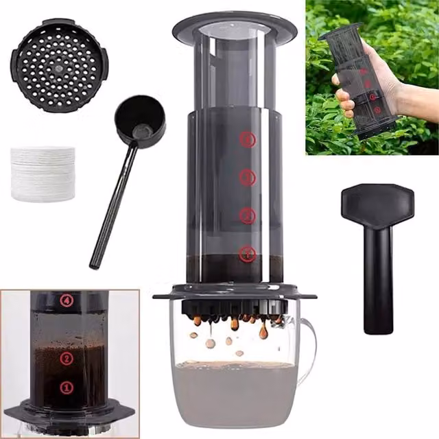 Kelvenix Portable Clear Coffee Press 3-in-1 Method Brew in Black and Transparent – 1