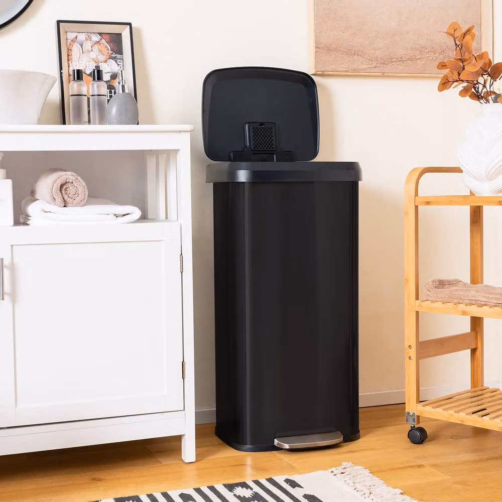 Costway 68L Stainless Steel Recycling Pedal Bin with Lid and Handle in Black – 3