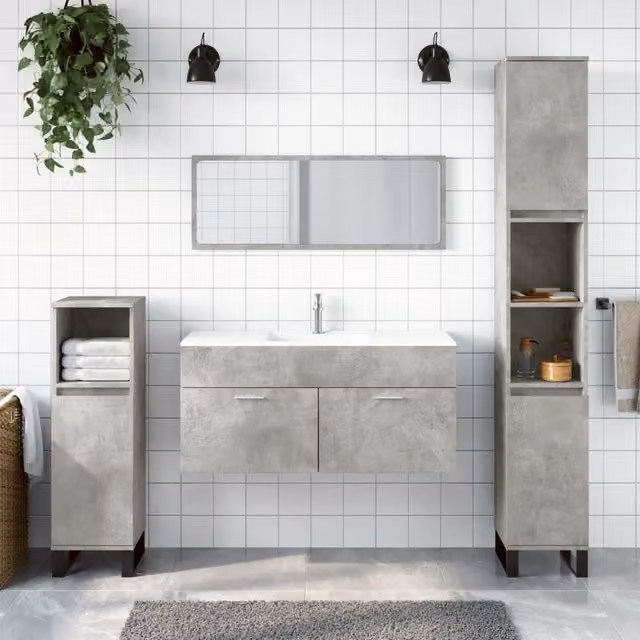Berkfield Home Wall Mounted Bathroom Cabinet with Mirror in Matt Concrete Grey – 1