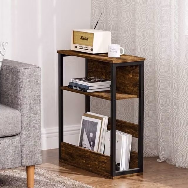 Levede Narrow Coffee End Table and Sofa Side Table, Vintage Brown and Black, W: 40.0 cm, D: 18.0 cm, H: 55.0 cm