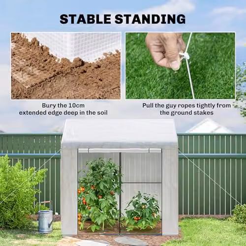 Outsunny Walk-in Greenhouse with Mesh Windows and Roller Door, White, W/D/H: 140 x 140 x 200 cm – 4