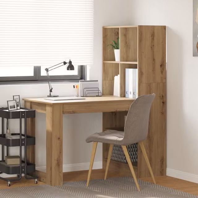 Berkfield Home Artisan Oak Writing Desk with Storage Shelf in Brown, W/D/H: 122 x 67 x 145 cm – 1