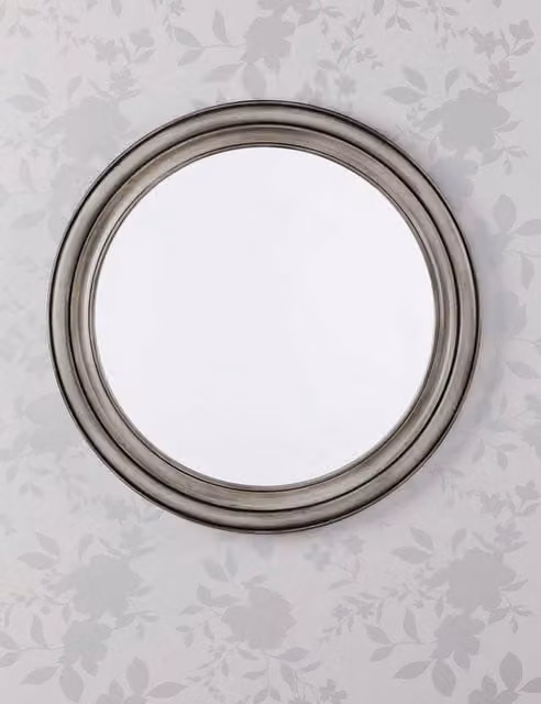 Laura Ashley Tate Round Wooden Wall Mirror in Grey, Diameter: 60 cm