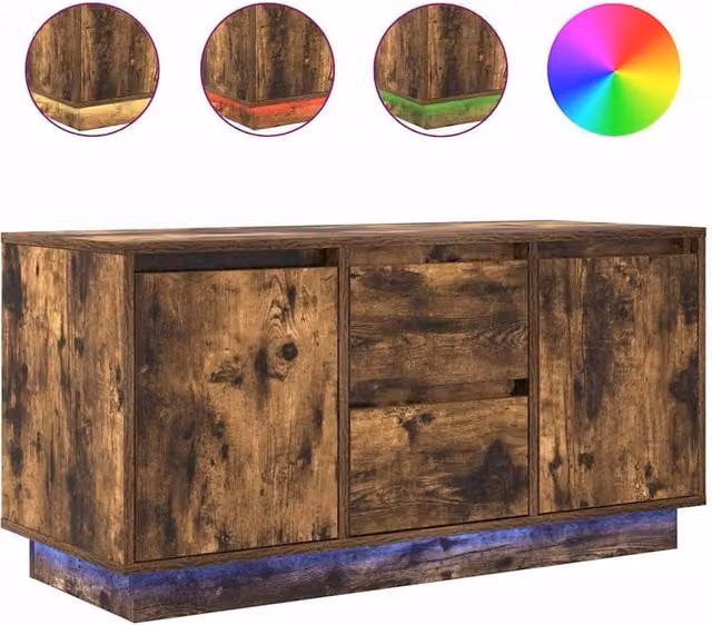 Berkfield Home TV Cabinet with LED Lights in Smoked Oak Brown, W/D/H: 100 x 41 x 50 cm