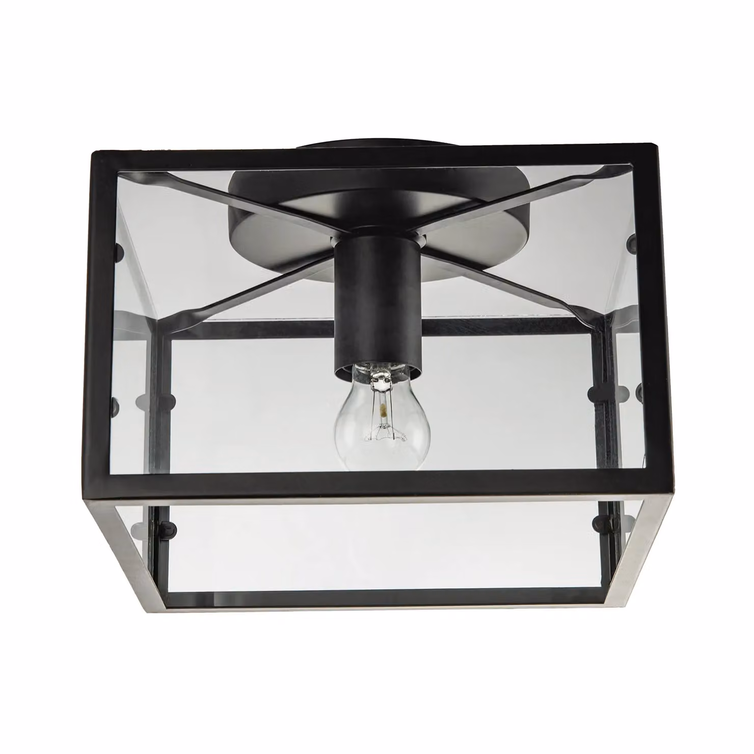 Happy Homewares Industrial Square Box Ceiling Light in Matte Black with Transparent Glass Sides – 2