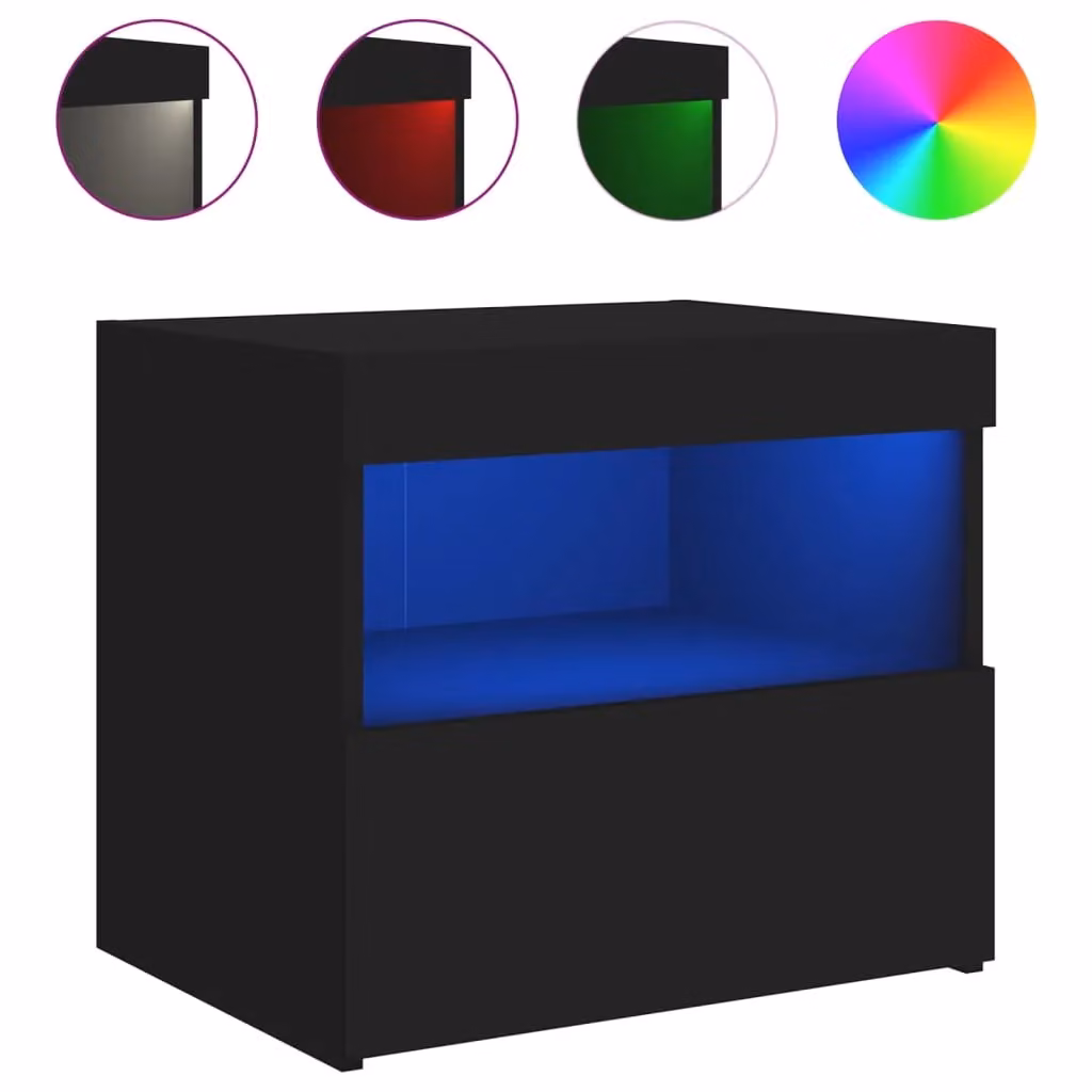 Berkfield Home Modern Black Bedside Cabinet with Integrated LED Lights W/D/H: 50 x 40 x 45 cm – 2