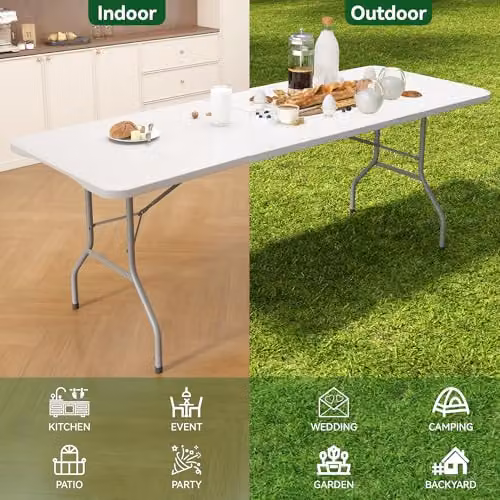 MCC Direct Heavy Duty 6ft Folding Table in White for Garden and Kitchen Use – 4