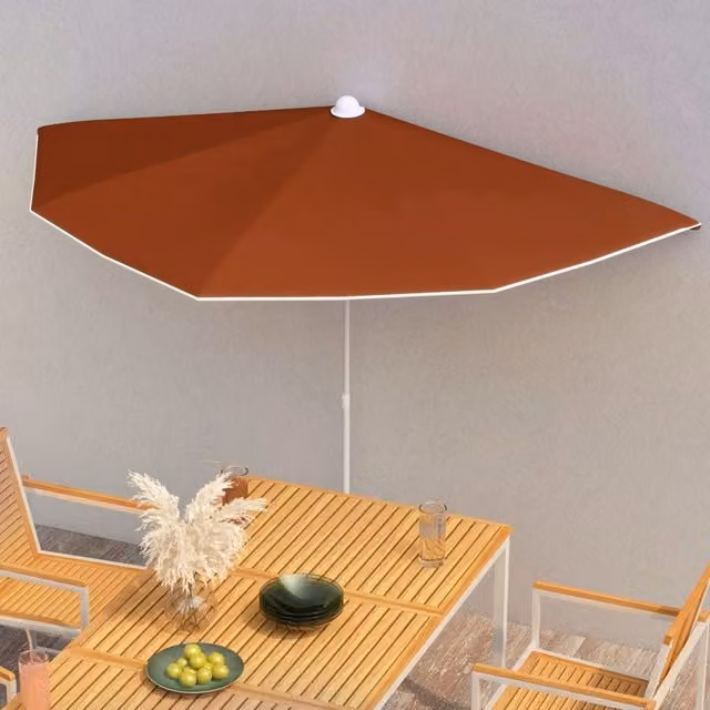 Berkfield Home Garden Half Parasol with Pole, Orange Terracotta, W: 180 cm, D: 90 cm