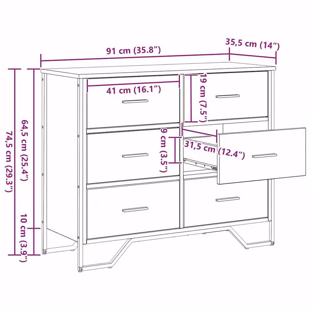Berkfield Home Black Oak Chest of Drawers, W: 91 cm, D: 35.5 cm, H: 74.5 cm – 6
