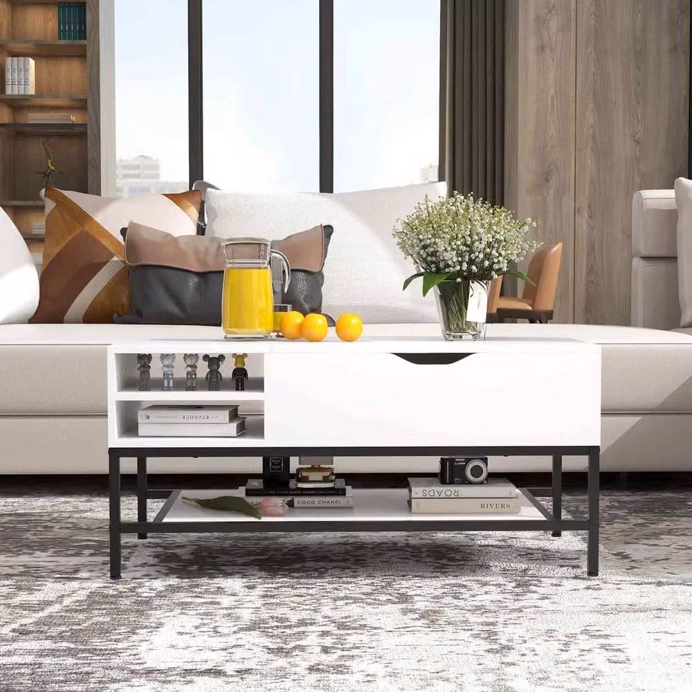 Kelvenix Modern White Flip Top Coffee Table with Lift Mechanism and Reversible Board – 3