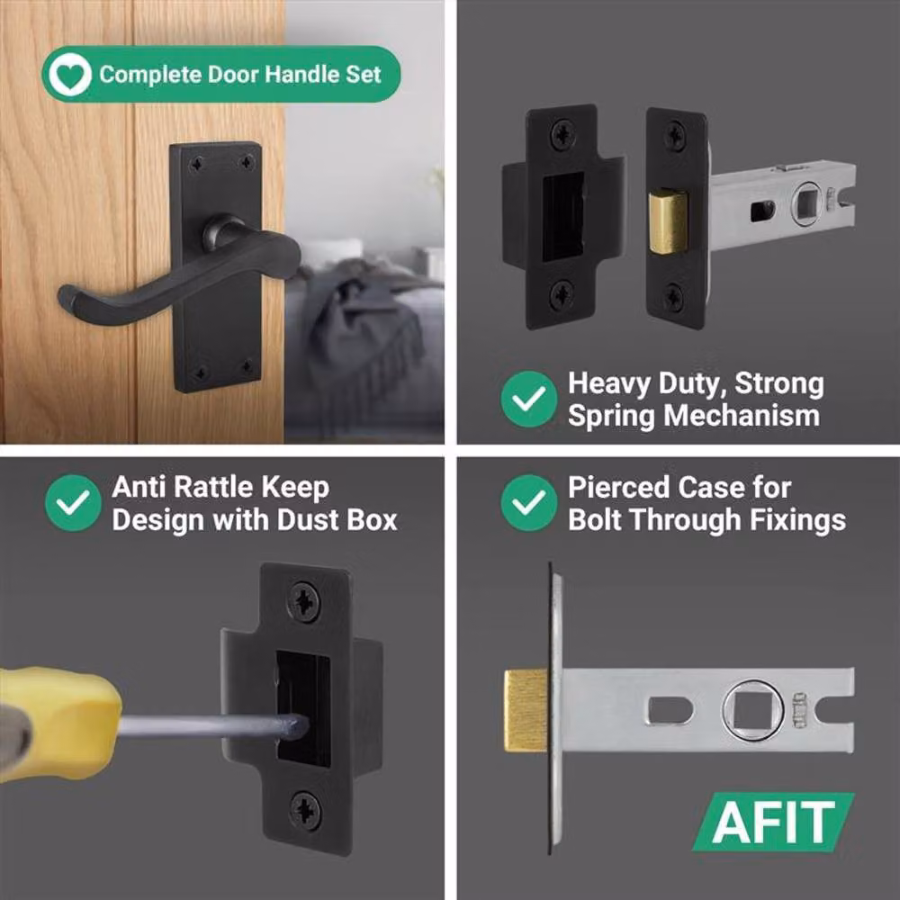 AFIT Black Scroll Door Handle and Latch Set, Matt Black Metal, 1 Pair – 4