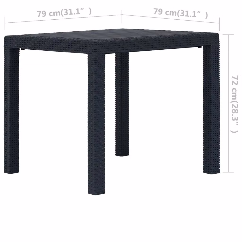 Berkfield Home Garden Table in Anthracite and Black Plastic Rattan Look, W/D/H: 79 x 79 x 72 cm – 4