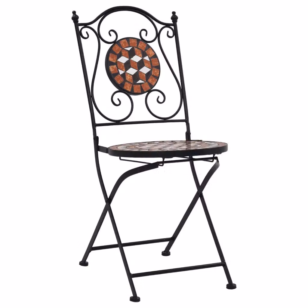 Berkfield Home Mosaic Bistro Chairs, Set of 2, Brown Ceramic and Metal with Geometric Design – 2