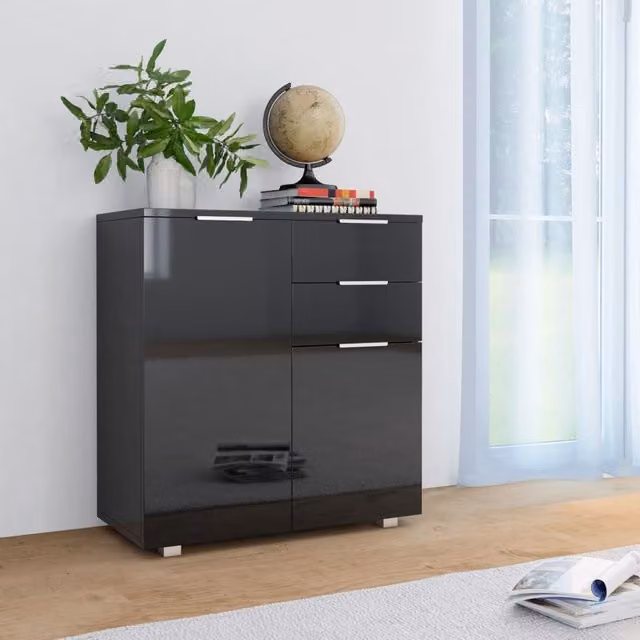Berkfield Home Modern High Gloss Black Sideboard in Engineered Wood W/D/H: 71 x 35 x 76 cm