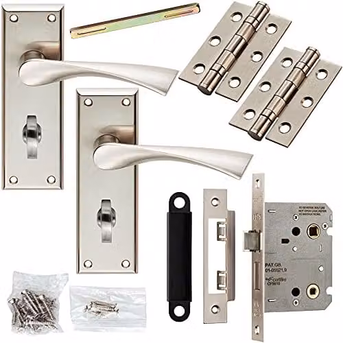 Loops Door Handle and Bathroom Lock Pack in Brushed Silver – 1