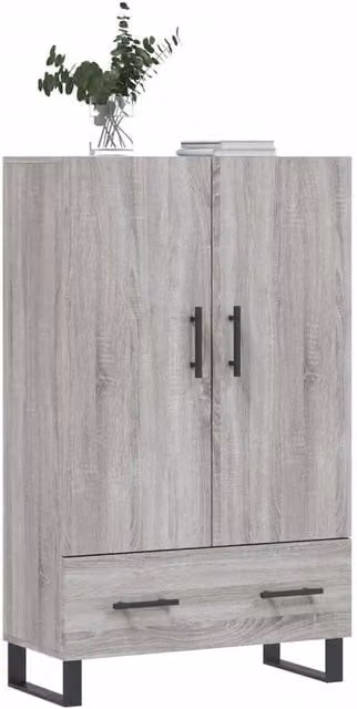 Berkfield Home Grey Sonoma Highboard in Engineered Wood, W/D/H: 69.5 x 31 x 115 cm