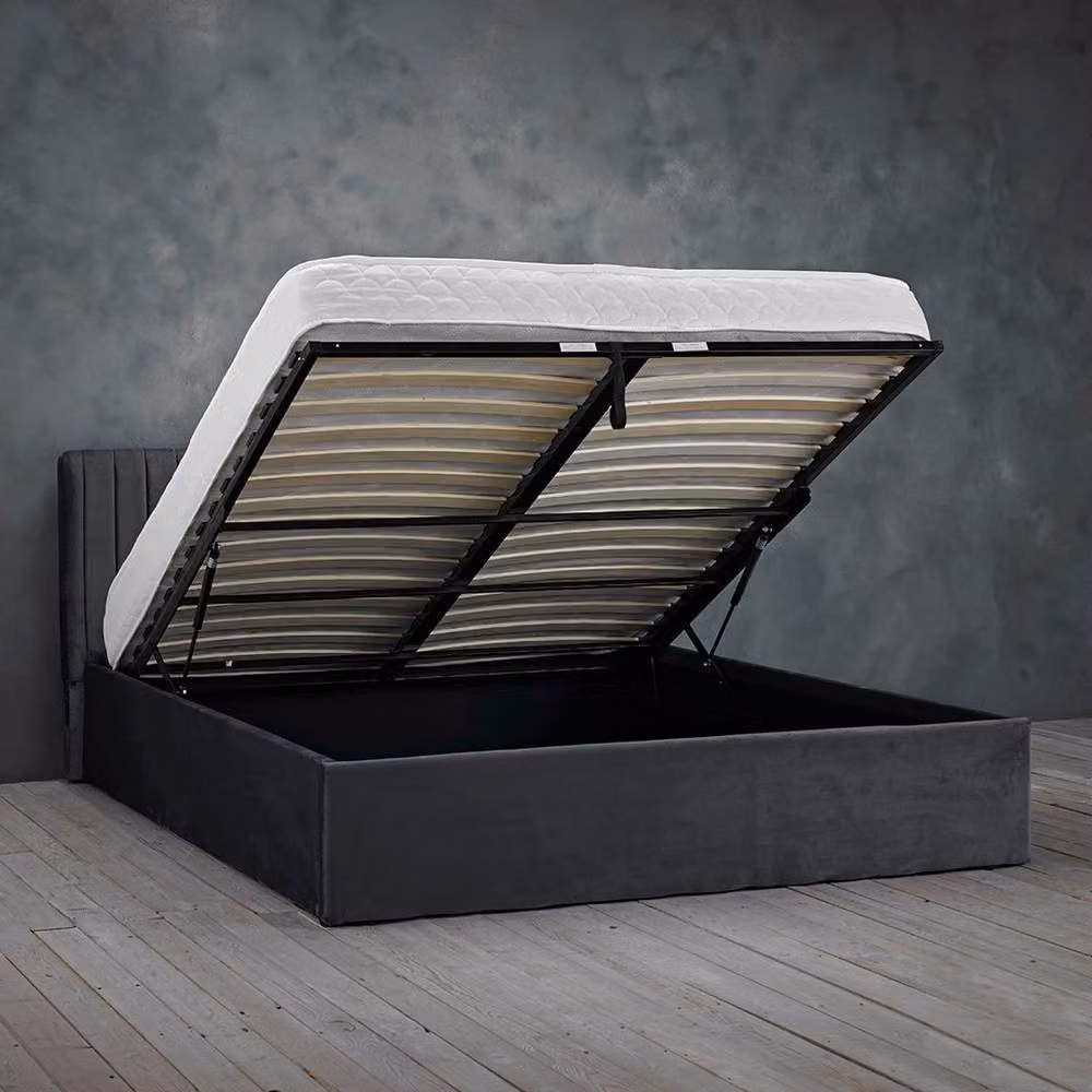 Lemon Pavilion Furniture Berlin Silver Velvet Ottoman Bed Frame, King Size, L210 x W168 x H87 cm – 2