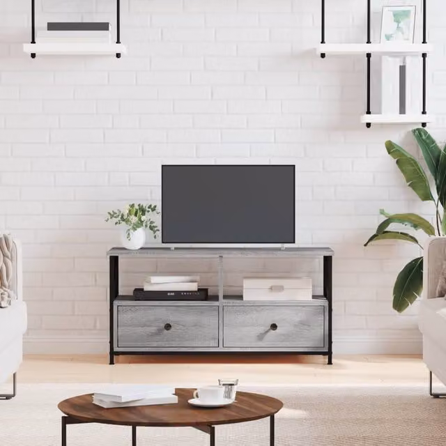 Berkfield Home Grey Sonoma TV Cabinet in Engineered Wood and Iron, W/D/H: 90 x 33 x 45 cm