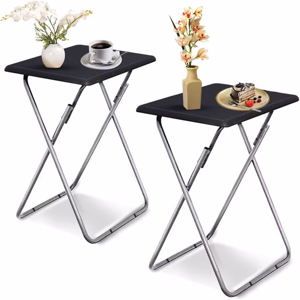 Huhote Set of 2 Black Folding Side Tables for Small Spaces – 7