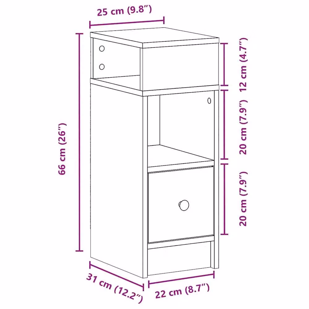 Berkfield Home Durable Bedside Cabinet with Drawer in Black, W/D/H: 25 x 31 x 66 cm – 6