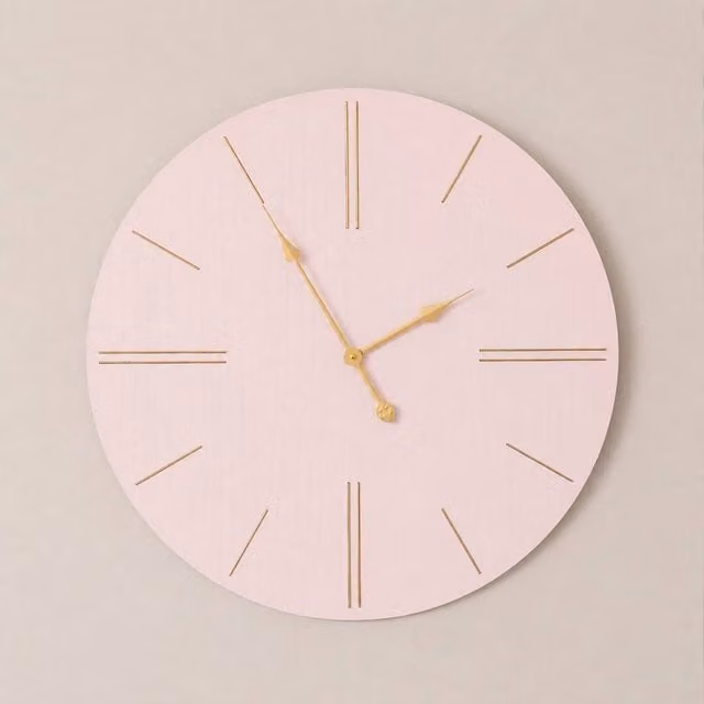 Melody Maison Round Pink and Gold Minimalist Analog Wall Clock, W/D/H: 70 x 70 x 70 cm