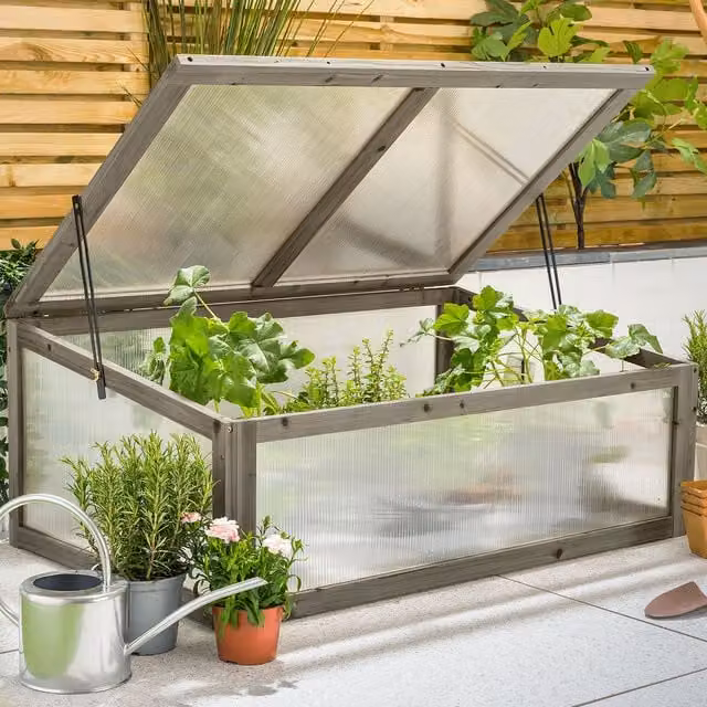 Christow Sleeper Cold Frame Greenhouse in Grey with Polycarbonate and Hinged Pent Roof