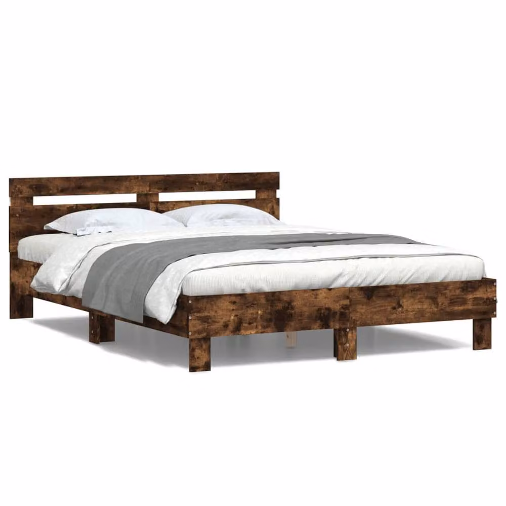 Berkfield Home Durable King Size Bed Frame with LED Under-Bed Lighting in Smoked Oak Brown, W/D/H: 150 x 200 x 70 cm – 4