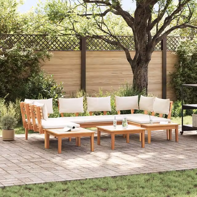 Berkfield Home 4 Piece Solid Teak Wood Garden Bench Set with Brown Polyester Cushions