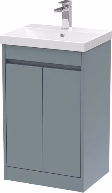Balterley Chartley 2 Door Floor Standing Bathroom Vanity Unit with Thin Edge Basin, Coastal Grey, W/D/H: 52.0 x 39.5 x 83.5 cm – 1