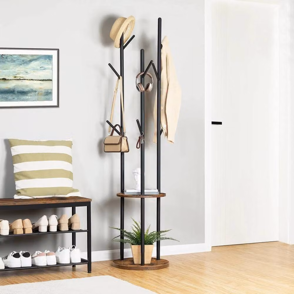 FORGEVIO Rustic Brown and Black Coat Stand with Post Tree Design, W/D/H: 40 x 40 x 175 cm – 2