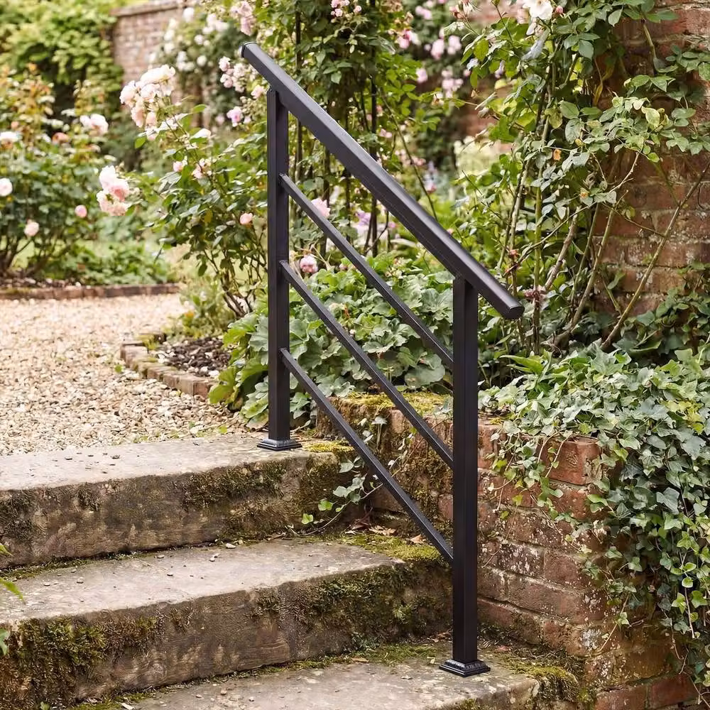 NESTLUNE Adjustable Outdoor Stair Handrail in Matt Black Steel, 0-45 Degrees – 4
