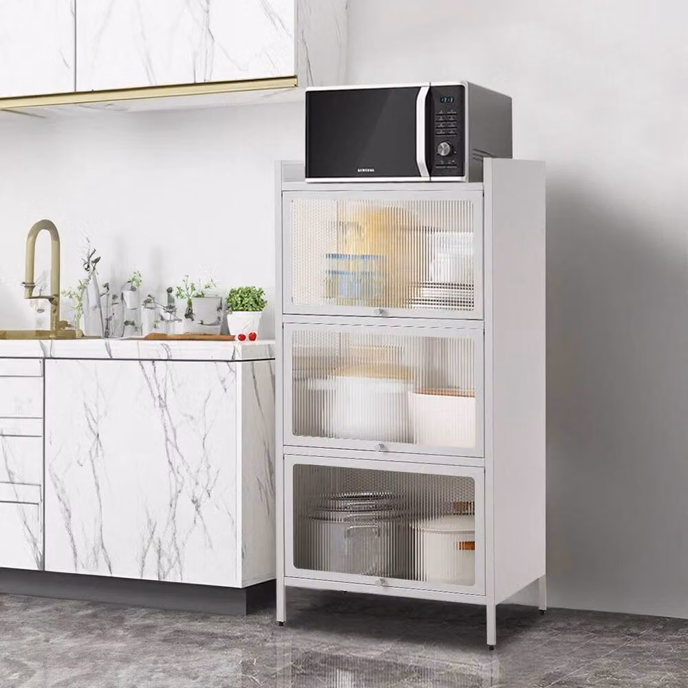 KORVIXA Modern White Metal Storage Sideboard Cabinet and Shelf Unit for your Bedroom, W/D/H: 100 x 100 x 100 cm – 3