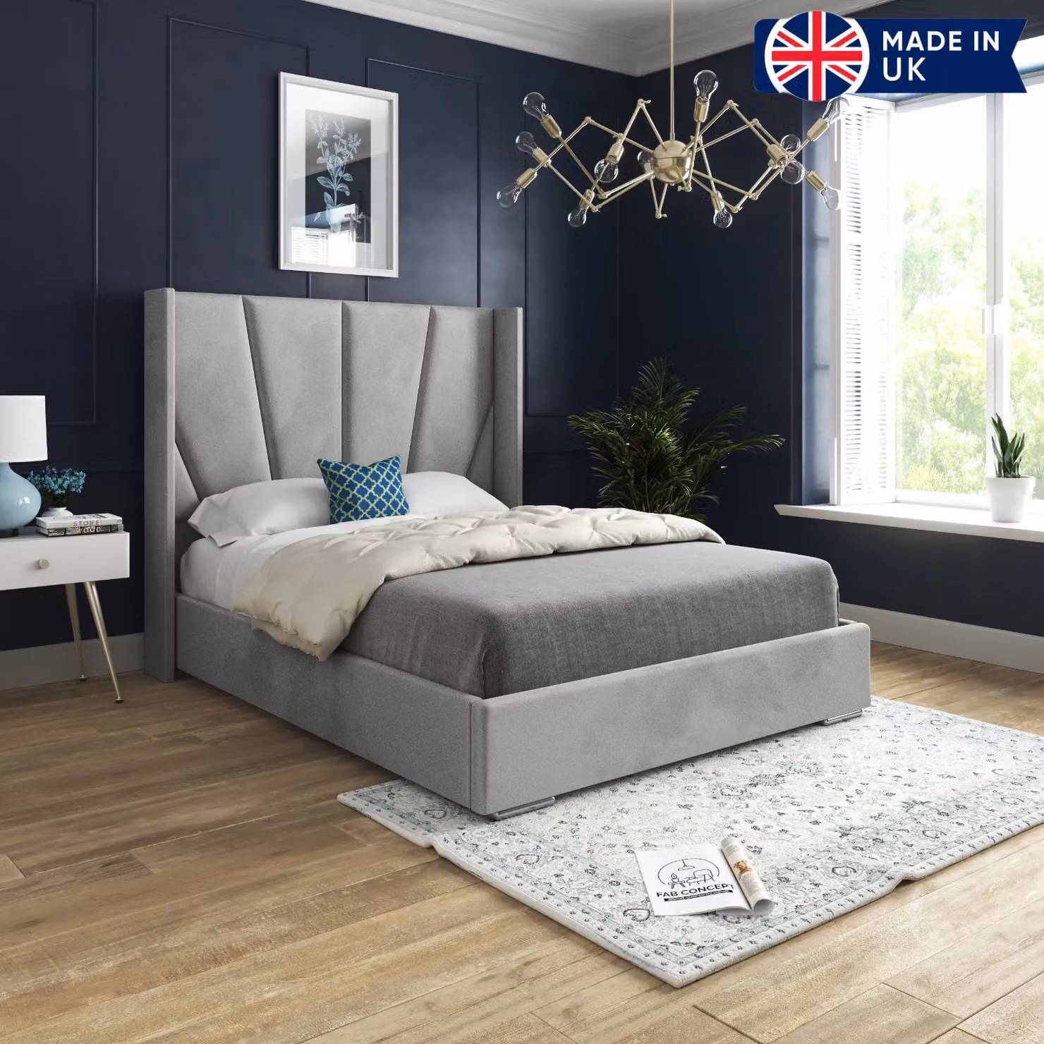 KDMD Cocoon Wide Curved Winged Upholstered Soft Velvet Designer Bed Frame in Grey, Super King Size (200 x 200 cm) – 2