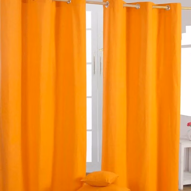 Homescapes Plain Orange Cotton Eyelet Curtain Pair, Width: 137 cm, Height: 228 cm