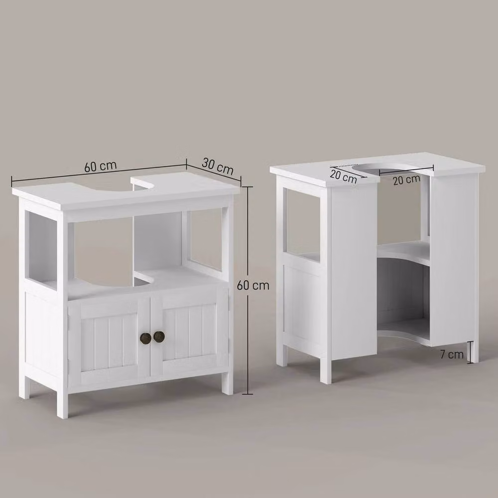 PAWNORA White Lacquered Bathroom Pedestal Under Sink Cabinet with Internal Shelves and Hinged Doors – 2