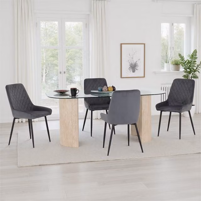 Seconique Modena Dining Set with Avery Chairs, Grey Oval Glass Table
