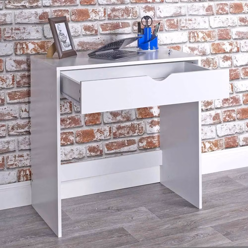 FLAVORA Modern White Wooden 1-Drawer Dressing Table Vanity Desk W/D/H: 100 x 100 x 100 cm – 2