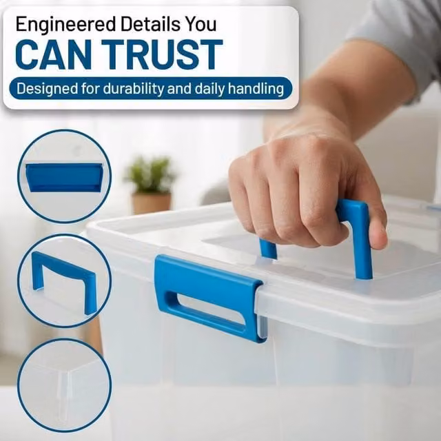 EONLION Transparent Plastic Stackable Storage Boxes with Handles, W: 50.0 cm, D: 29.0 cm, H: 15.0 cm